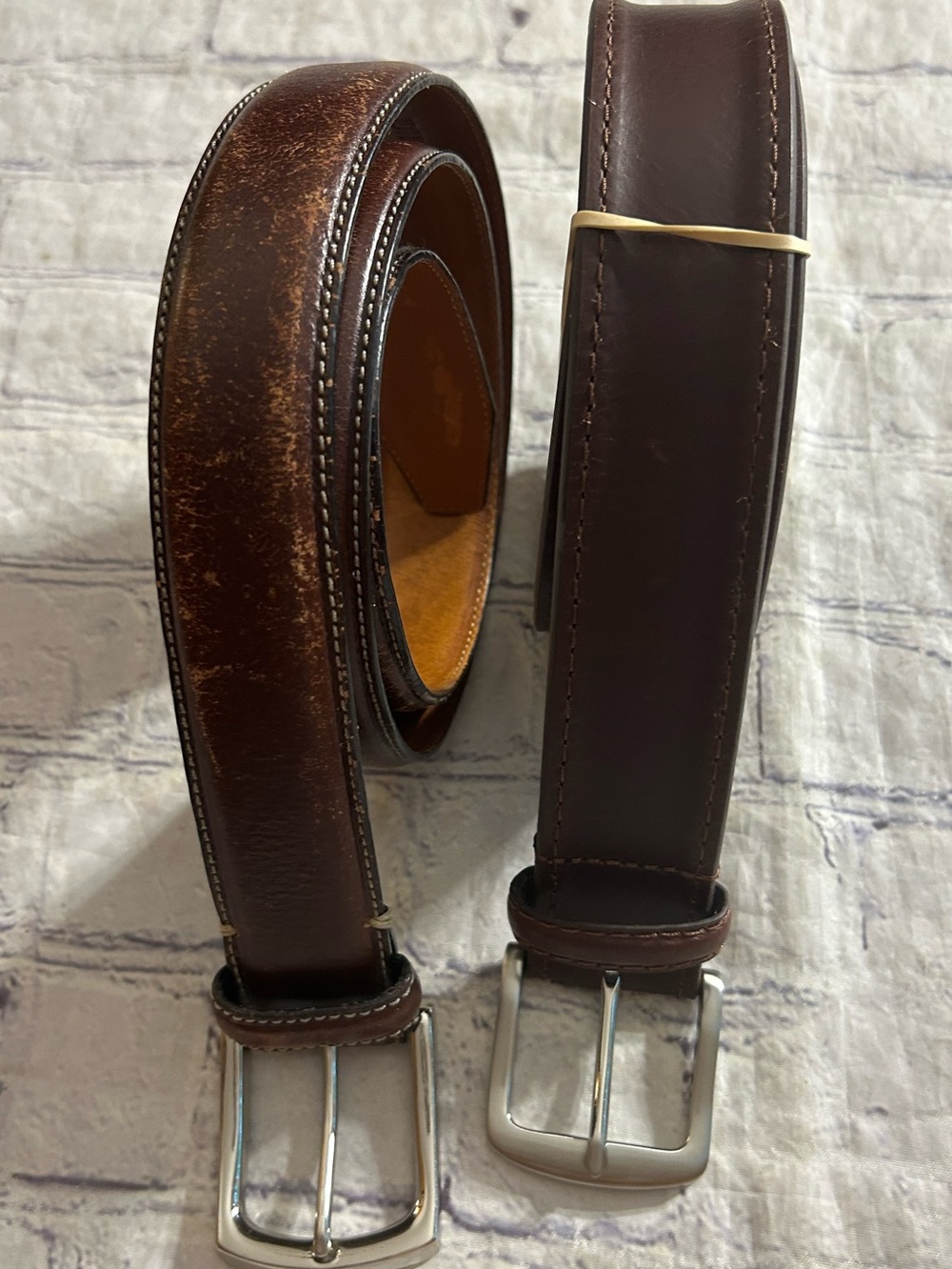 JOHNSTON & MURPHY BROWN LEATHER SIZE 36 & VTG TAIWAN BROWN LEATHER 38 BELTS
